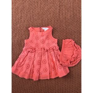 Janie And Jack Eyelet Dress And Bloomers Coral Red 3-6 Months